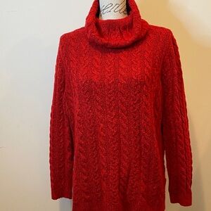Talbots Petite Red Cable Knit Turtleneck Sweater